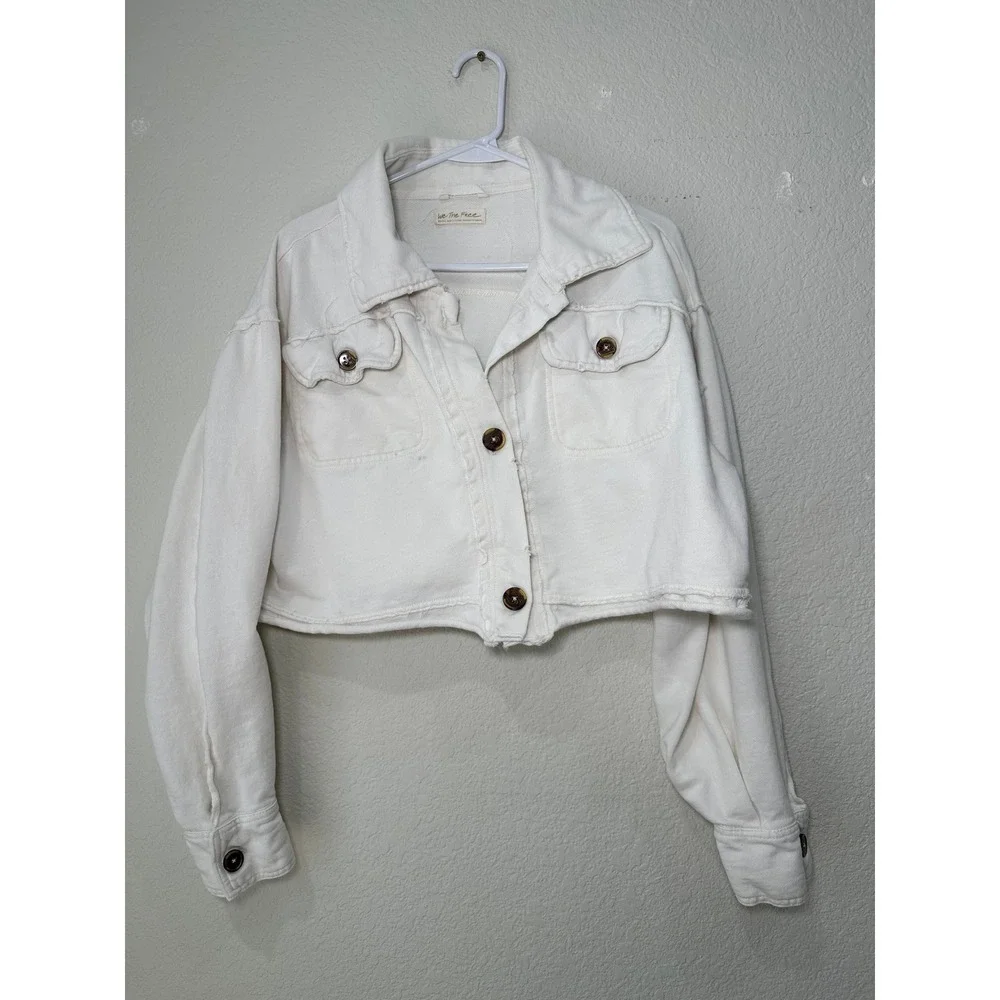We The Free Free People‎ White Cropped Cotton Shacket Jacket Small OB1125206